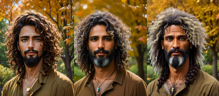 Esa imagen enseña un hombre de barba y fisionomia brasileña en diferentes momentos de la vida